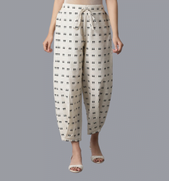 white and blue printed cotton pant